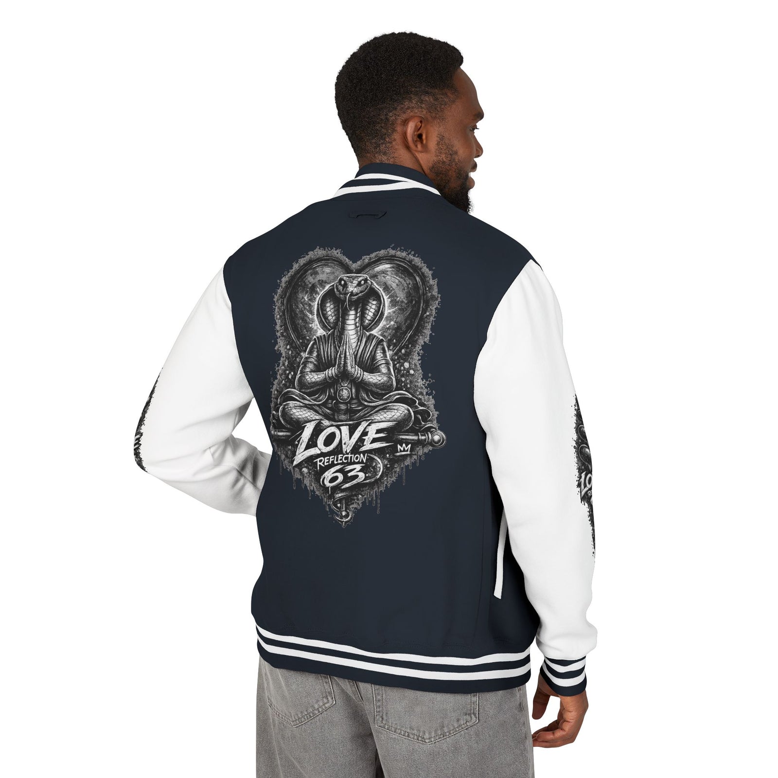 Letterman Jacket — Retro 'Love Reflection 63' Snake Heart Embroidered Design