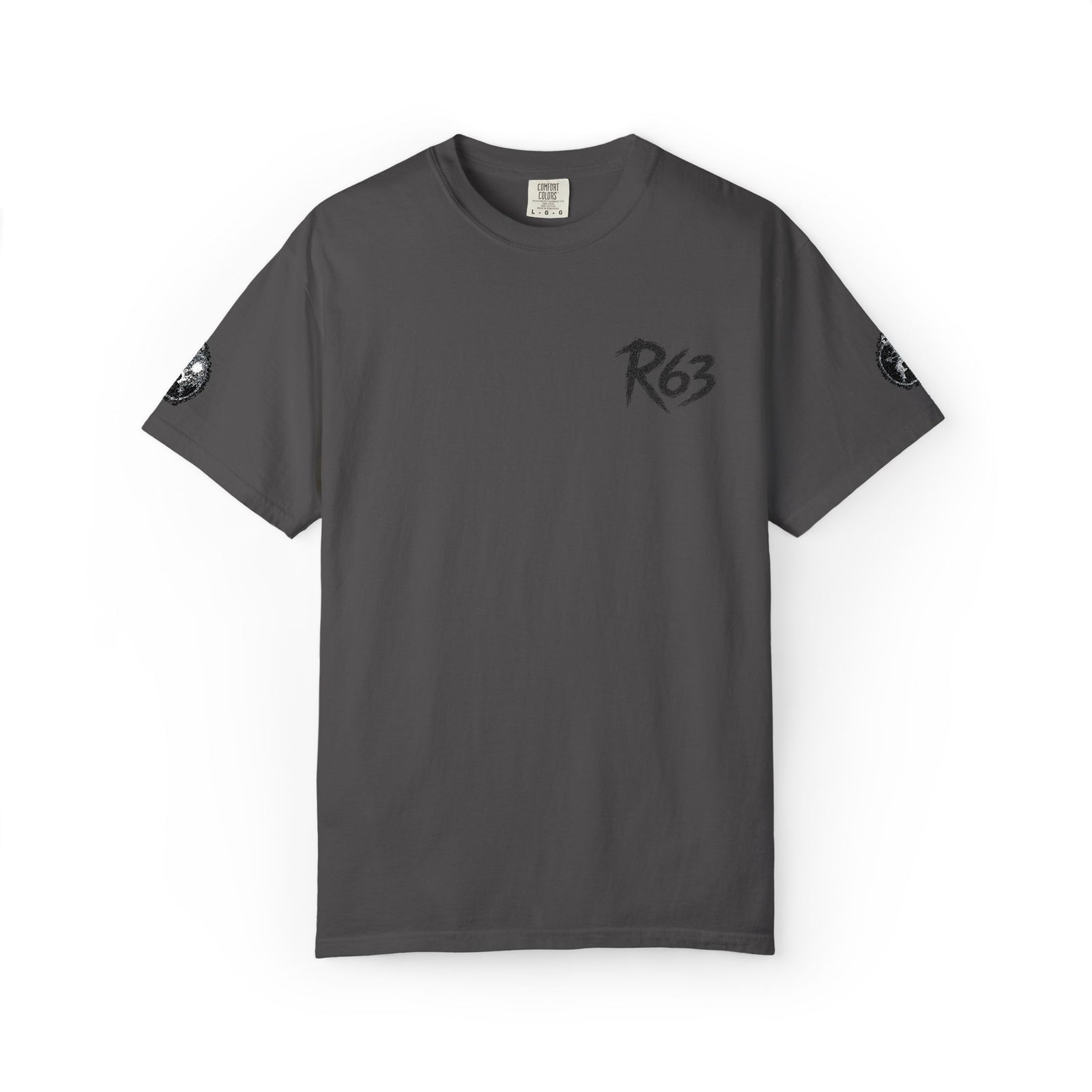 R63 Minimal Logo T-Shirt — Streetwear Graphic Tee with Sleeve Emblem