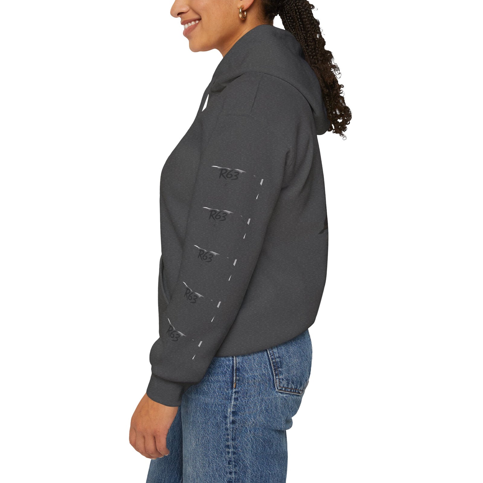R63 Graphic Hoodie — Reflective Souls Back Print, Sleeve Logo Streetwear
