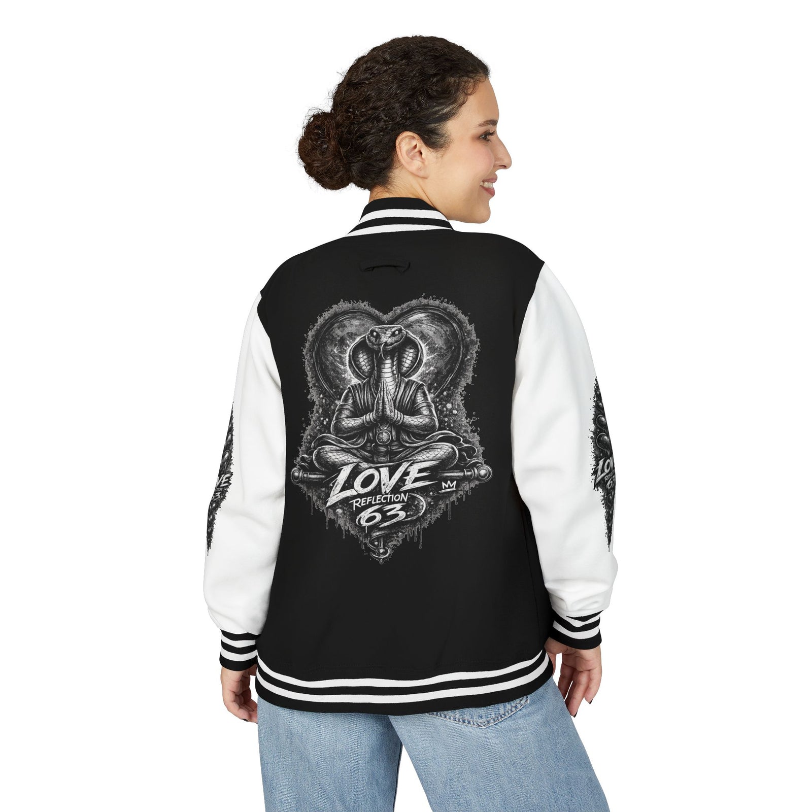 Letterman Jacket — Retro 'Love Reflection 63' Snake Heart Embroidered Design