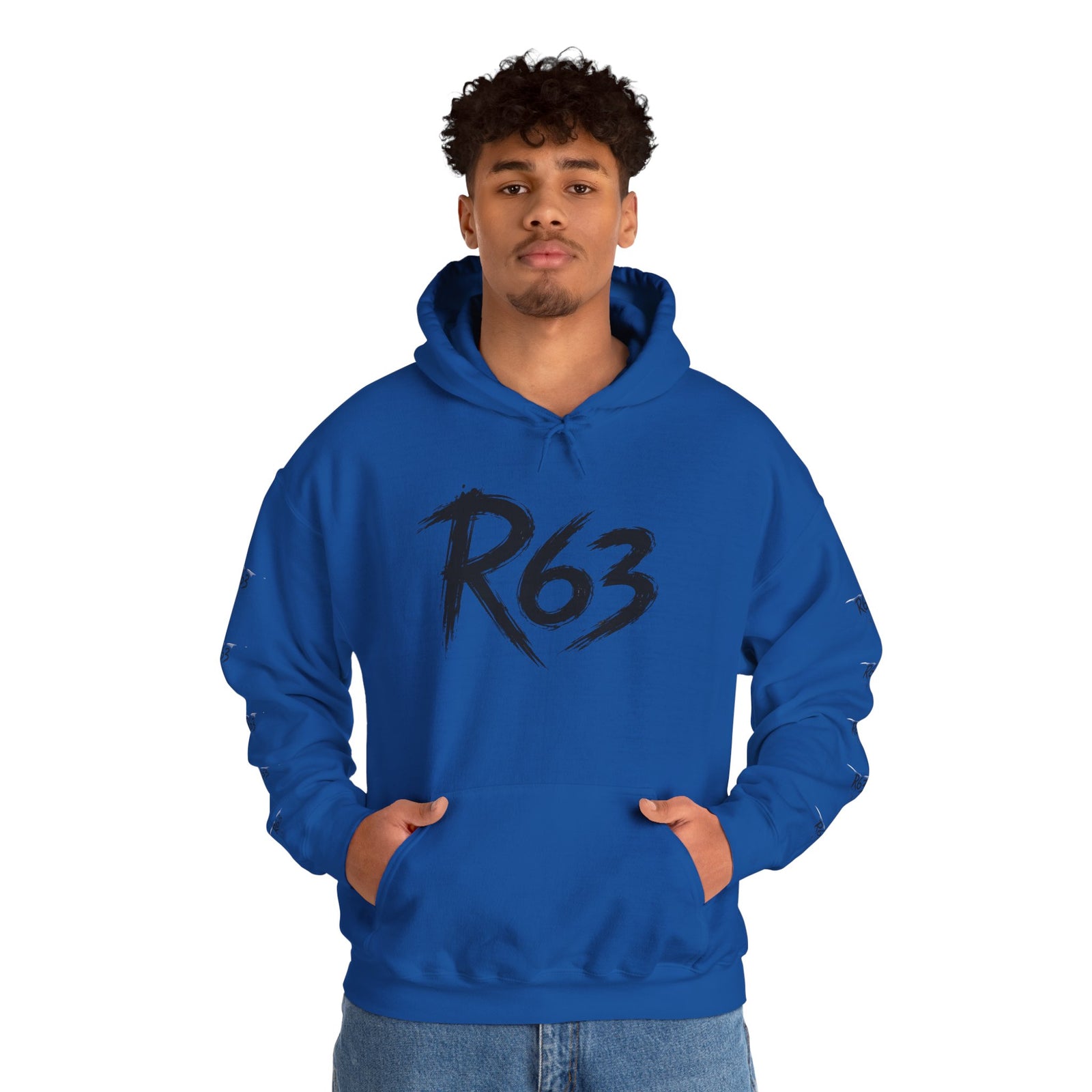 R63 Graphic Hoodie — Reflective Souls Back Print, Sleeve Logo Streetwear
