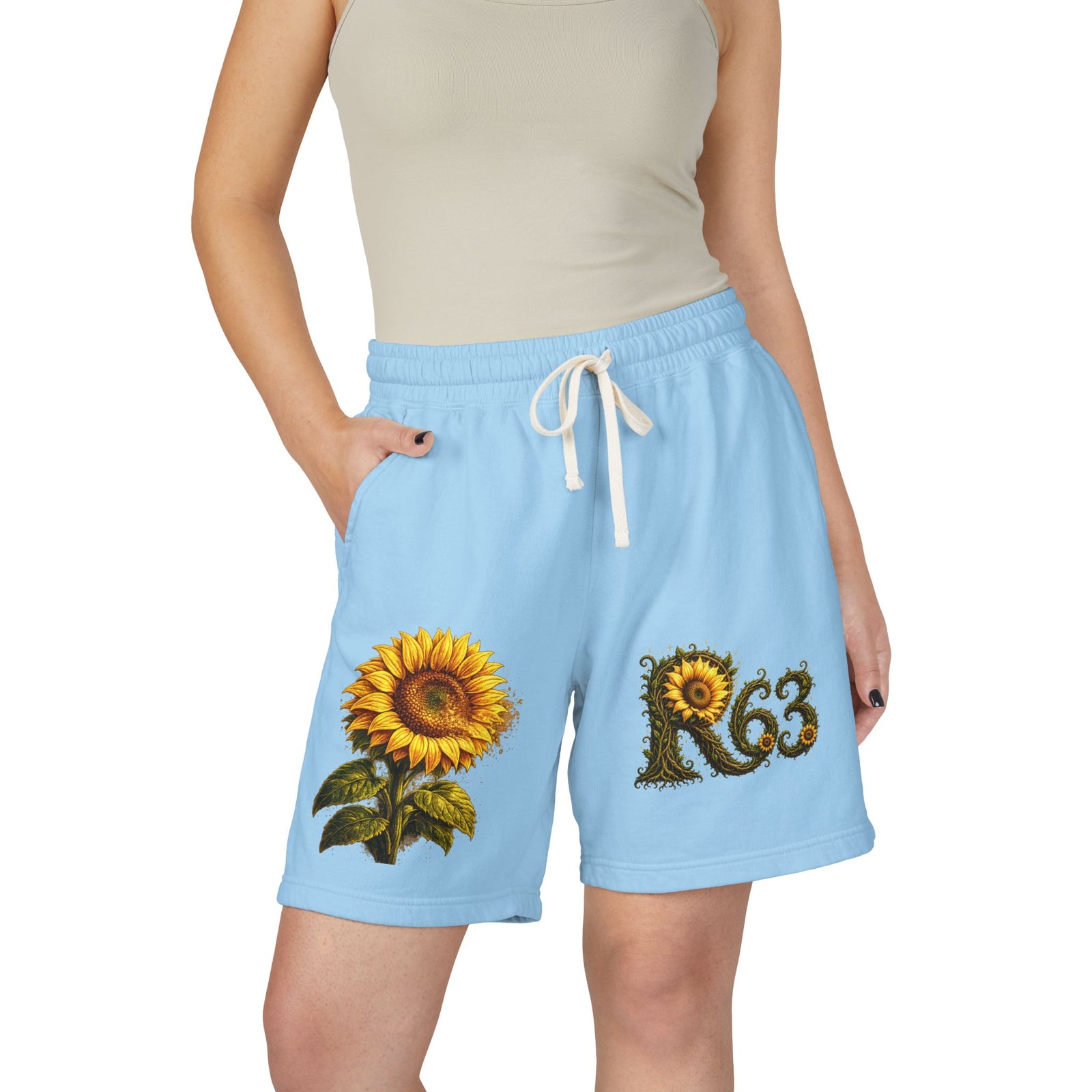 Sunflower Bee Fleece Sweat Shorts — Garment-Dyed Lightweight Lounge Shorts