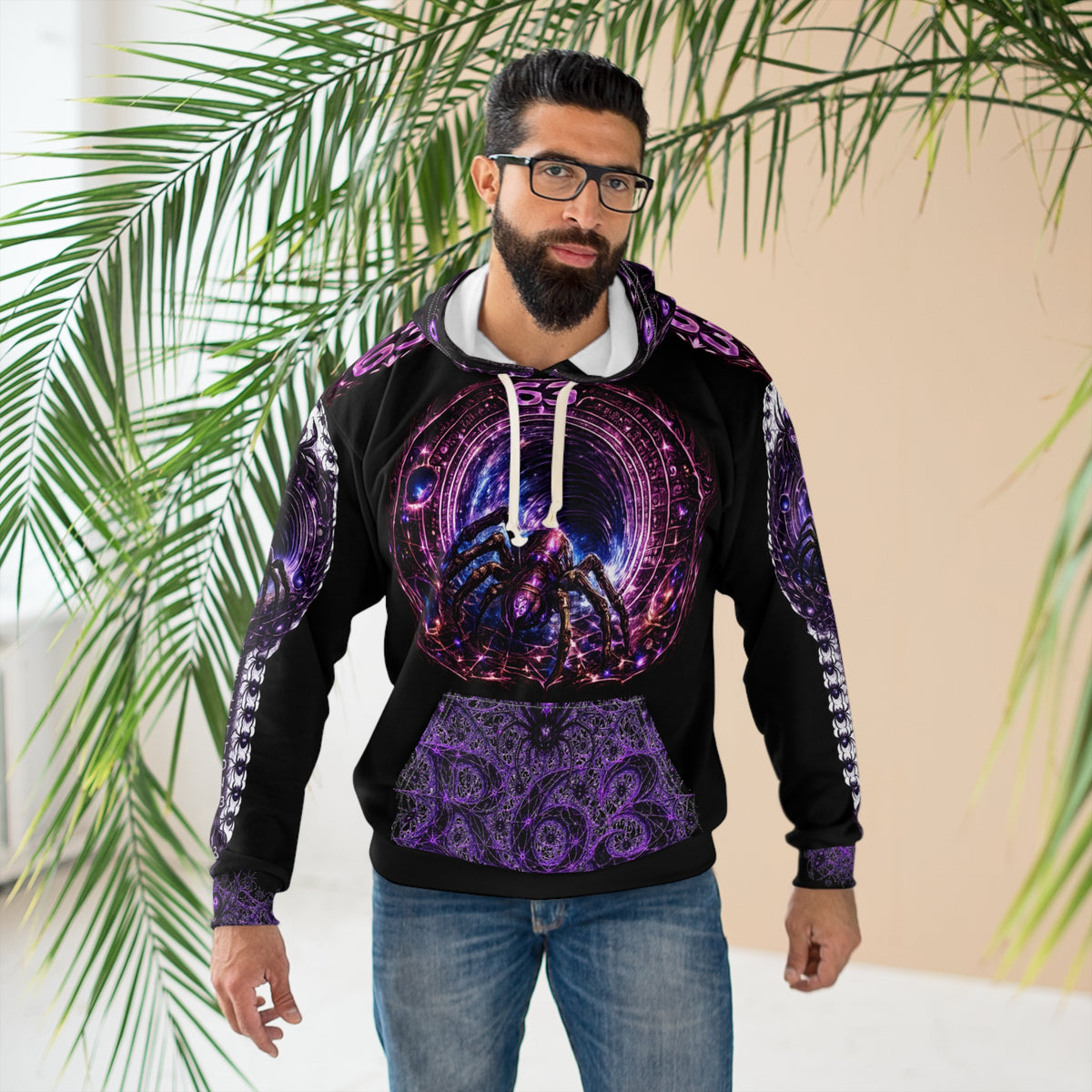 Spider Sigil Hoodie – Purple Gothic Cosmic Emblem All-Over Print