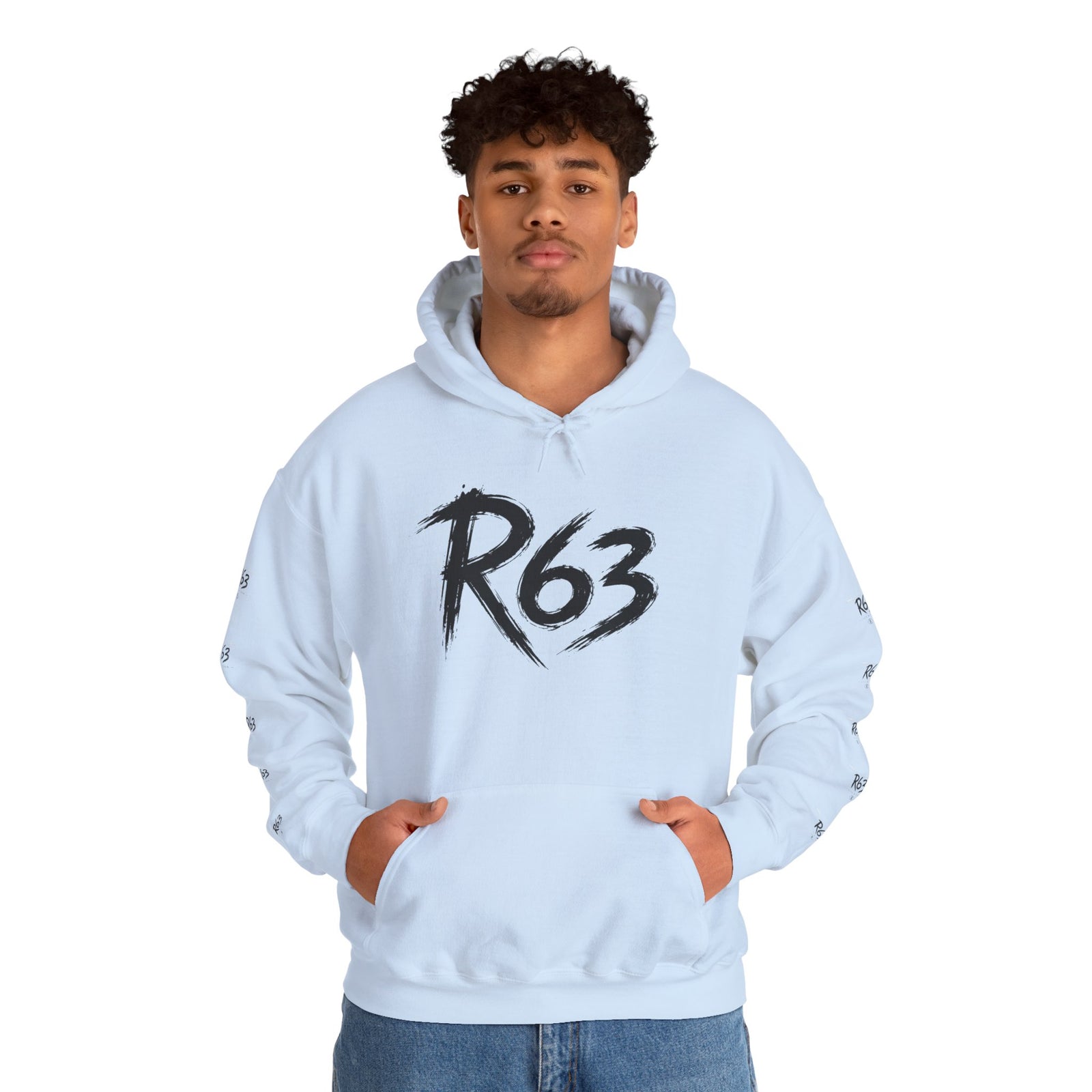 R63 Graphic Hoodie — Reflective Souls Back Print, Sleeve Logo Streetwear