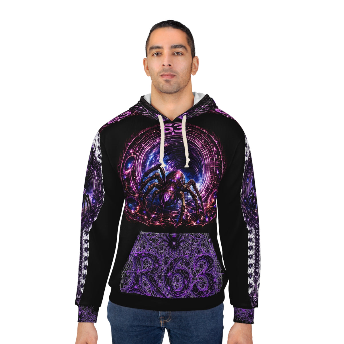Spider Sigil Hoodie – Purple Gothic Cosmic Emblem All-Over Print
