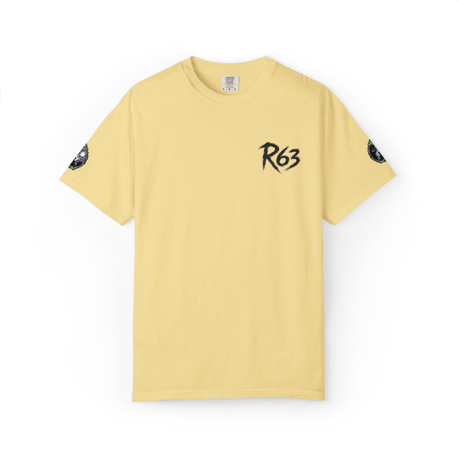 R63 Minimal Logo T-Shirt — Streetwear Graphic Tee with Sleeve Emblem