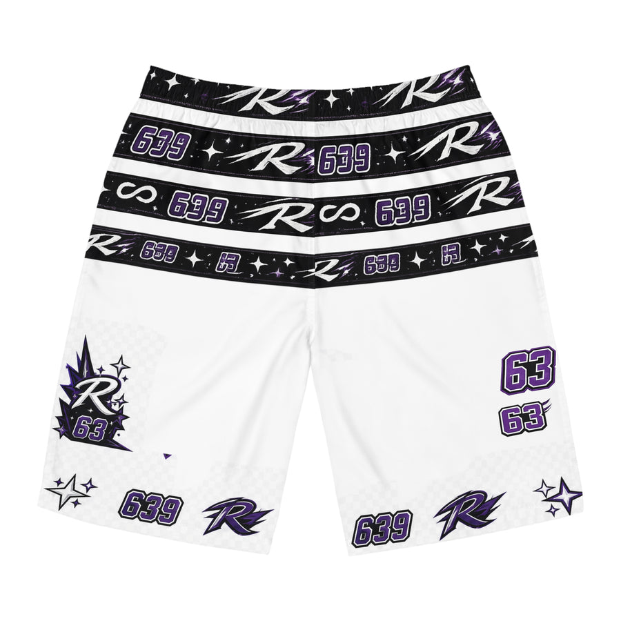 Board Shorts — White & Black Racing Logo All-Over Print (63, 639 accents)
