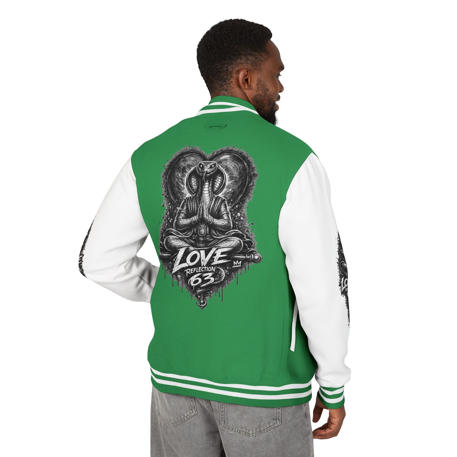 Letterman Jacket — Retro 'Love Reflection 63' Snake Heart Embroidered Design